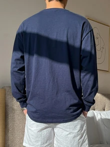 DAZY Men Letter Graphic Drop Shoulder Tee - Navy Blue - View 2