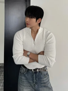 DAZY Men Half Zip Raglan Sleeve Sweater - White - View 4