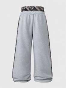 PAVTROS Pantalones de chándal para hombre con cintura con cordón y cinta de contraste - Gris - Ver 4
