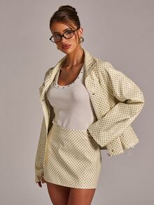 SHEIN BAE Mock Neck Polka Dot Print PU Leather Jacket - Yellow - View 4