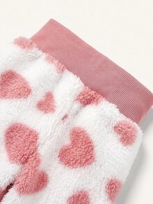 SHEIN Baby Girl Heart Pattern Contrast Binding Teddy Jacket & Pants - Pink - View 5