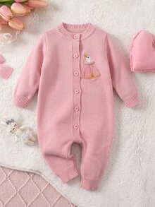 SHEIN Newborn Baby Sweater Onesies - Pink - View 9