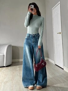 SHEIN EZwear 高領修身連身衣 - 薄荷綠 - 查看 6
