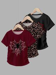 3PCS Tween Girls T-Shirts - Multicolor - View 3