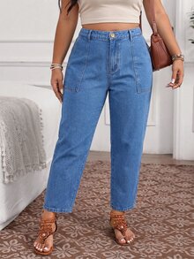 EMERY ROSE Jeans de talle alto estilo mom fit para tallas grandes - Azul - Ver 3