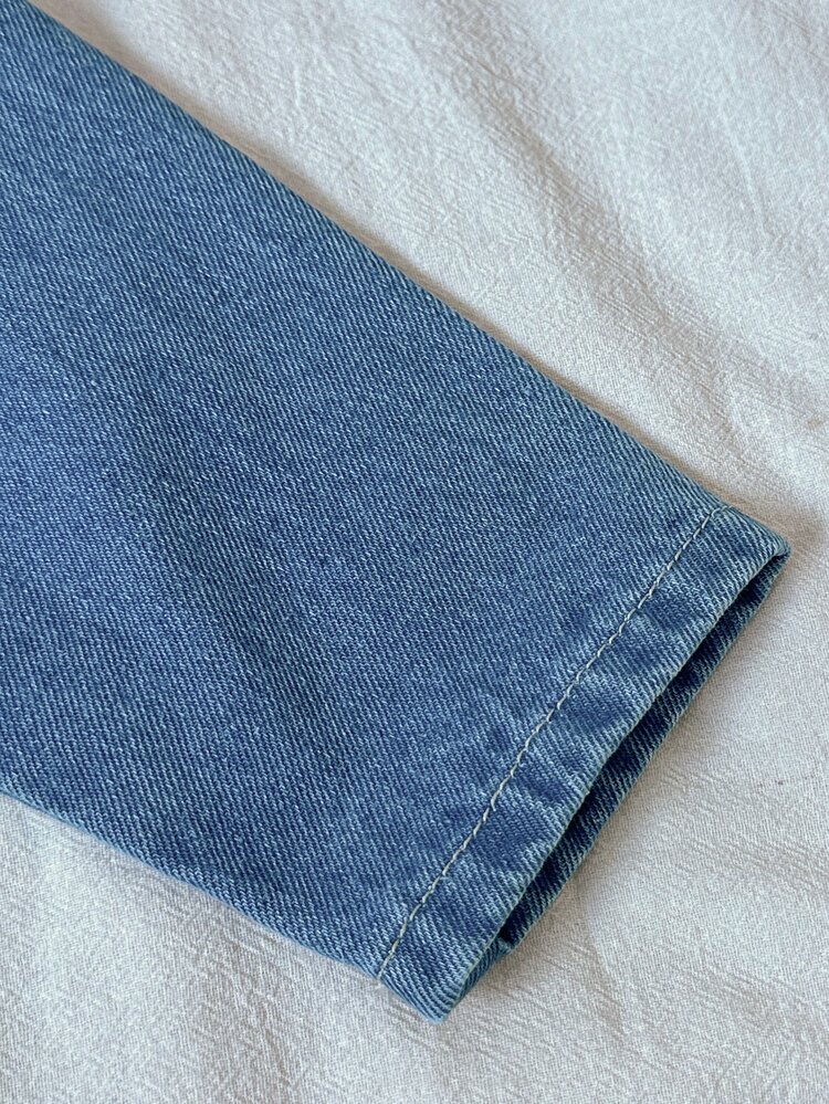 女童刺繡網紗珠飾亮片蝴蝶結圖案拉鍊牛仔夾克 - 中等水洗藍 - 查看 6