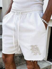 PAVTROS Men Letter Graphic Drawstring Waist Shorts - White - View 7