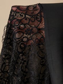 Freevana Plus Contrast Lace Batwing Sleeve Mesh Top Without Bra Fall - Black - View 8