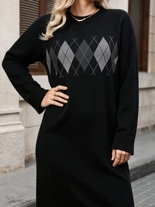 Lacomfia Plus Size Sweater Dresses - Black - View 4