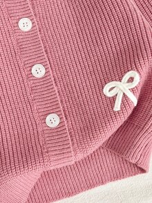 Cozy Pixies Baby Girl Bow Front Button Placket Cardigan - Pink - View 4