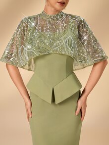 Serin Contrast Sequin Mermaid Hem Mother Of The Bride Dress - Green - View 7