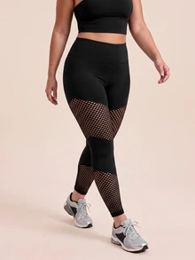 SHEIN Unity Women Plus Size Sports Leggings Pants Gym Workout Summer - Black - View 3