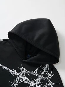 ROMWE MEN Street Life Tank Top Berkerudung dengan Gambar dan Slogan Pria - Hitam - View 6