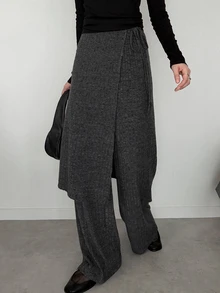 FRIFUL Celana Panjang Model Lebar dengan Tali Samping Warna Abu-abu untuk Santai di Musim Dingin/Kasual Musim Gugur - Dark Grey - View 5