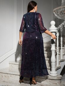 Reflora Women's Plus-Size Purple Sequin Mesh Overlay Dress – Perfect For Parties, Formal Banquets, Holidays, And Halloween - Purple - View 2