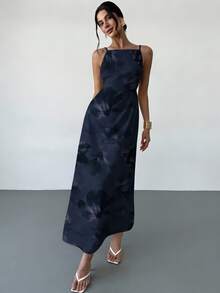 Firerie Floral Print Backless Cami Dress - Navy Blue - View 6
