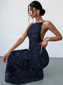 Firerie Floral Print Backless Cami Dress - Navy Blue - View 8