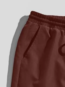 Manfinity Joysei Camiseta con gráfico de letras & Pantalones cortos con cintura de cordón para hombre - Marrón - Ver 6