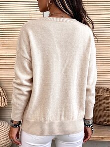 SHEIN Cardigan boutonné à épaules tombantes de couleur unie - Nude - Voir 2