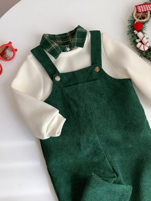 SHEIN 男嬰字母圖案 2 合 1 秋冬衛衣與燈芯絨吊帶連身褲套裝 - 彩色 - 查看 9