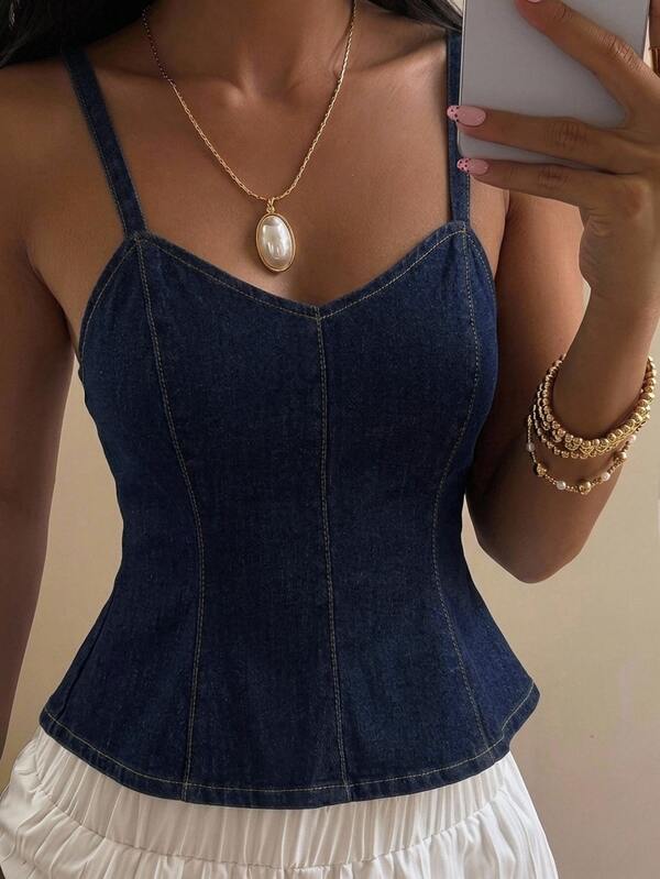 DAZY Peplum Cami Denim Top