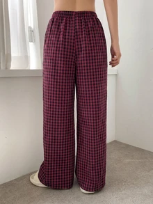DAZY Gingham Print Sleep Pants - Burgundy - View 2