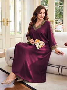 Al Najma Plus Size Arabian Dresses - Red Violet - View 7