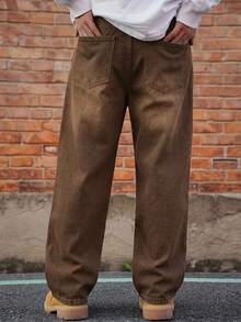 DAZY Men Slant Pocket Straight Leg Jeans Fall - Brown - View 2
