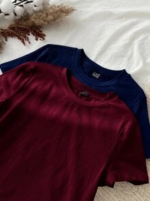 Tseoso 2pcs Solid Round Neck Short Sleeve Tee - Multicolor - View 6