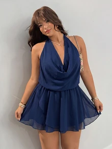 GalTyme Plus Size Dresses - Navy Blue - View 3