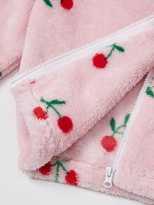 SHEIN 女童櫻桃印花落肩泰迪夾克外套（不含毛衣） - 彩色 - 查看 6