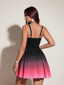 SHEIN LUNE Ombre Notched Neck Cami Dress - Multicolor - View 2