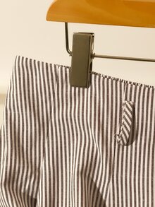 SHEIN Clasi Rok Lipit Pinggang Tinggi Tanpa Sabuk - Khaki - View 4