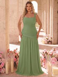 Glamrae שמלת ערב רשמית משיפון מקמט במידה גדולה - ירוק - ראה 1