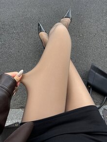 Livesso Legging dengan Detail Renda Kontras, Cocok untuk Musim Panas, Kantor, Sehari-hari, Santai, Malam Hari, Nuansa Nude, Seksi, Sederhana, dan Liburan. - Coklat - View 1