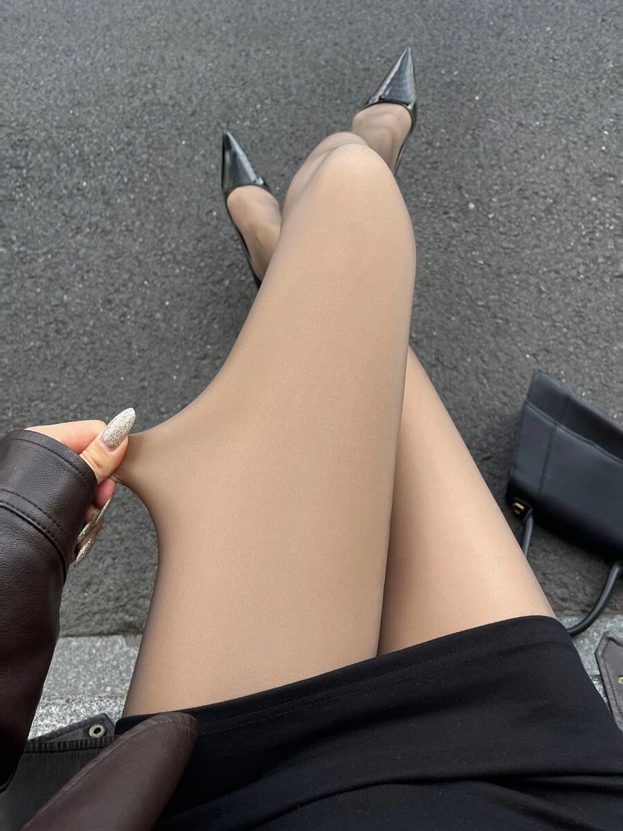 Livesso Legging dengan Detail Renda Kontras, Cocok untuk Musim Panas, Kantor, Sehari-hari, Santai, Malam Hari, Nuansa Nude, Seksi, Sederhana, dan Liburan. - Coklat - View 1
