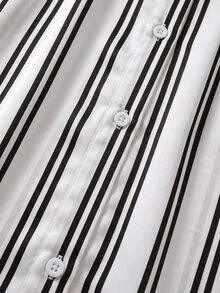 SHEIN LUNE Plus Allover Striped Print Shirt Dress Office Formal Autumn Casual Soft Form Fall - Black and White - View 3