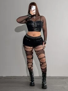 Whyspr Legging Halloween Gaya Cottage Punk Goth Fairy Punk Ukuran Besar - Hitam - View 6