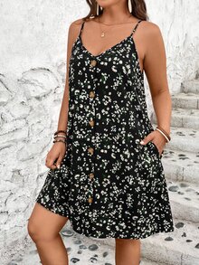 SHEIN VCAY 大尺碼黑色夏季波希米亞風休閒度假洋裝 - 彩色 - 查看 3