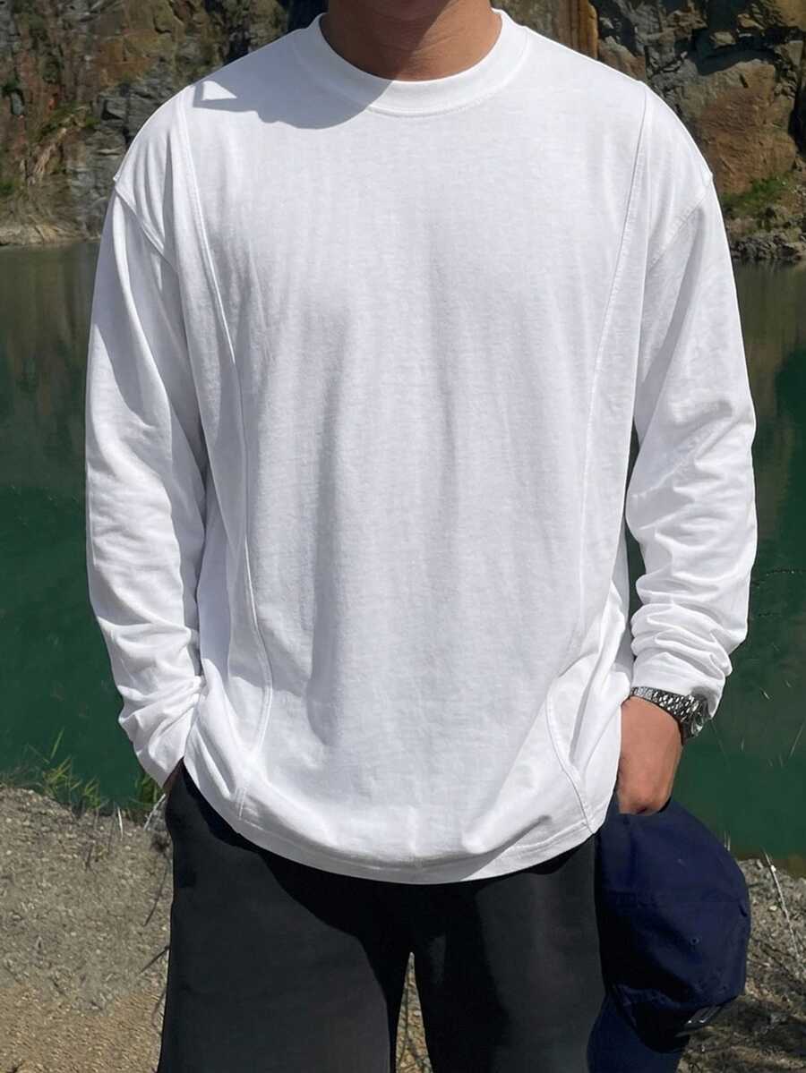 DAZY Camiseta de hombre de color sólido con hombros caídos - Blanco - Ver 1