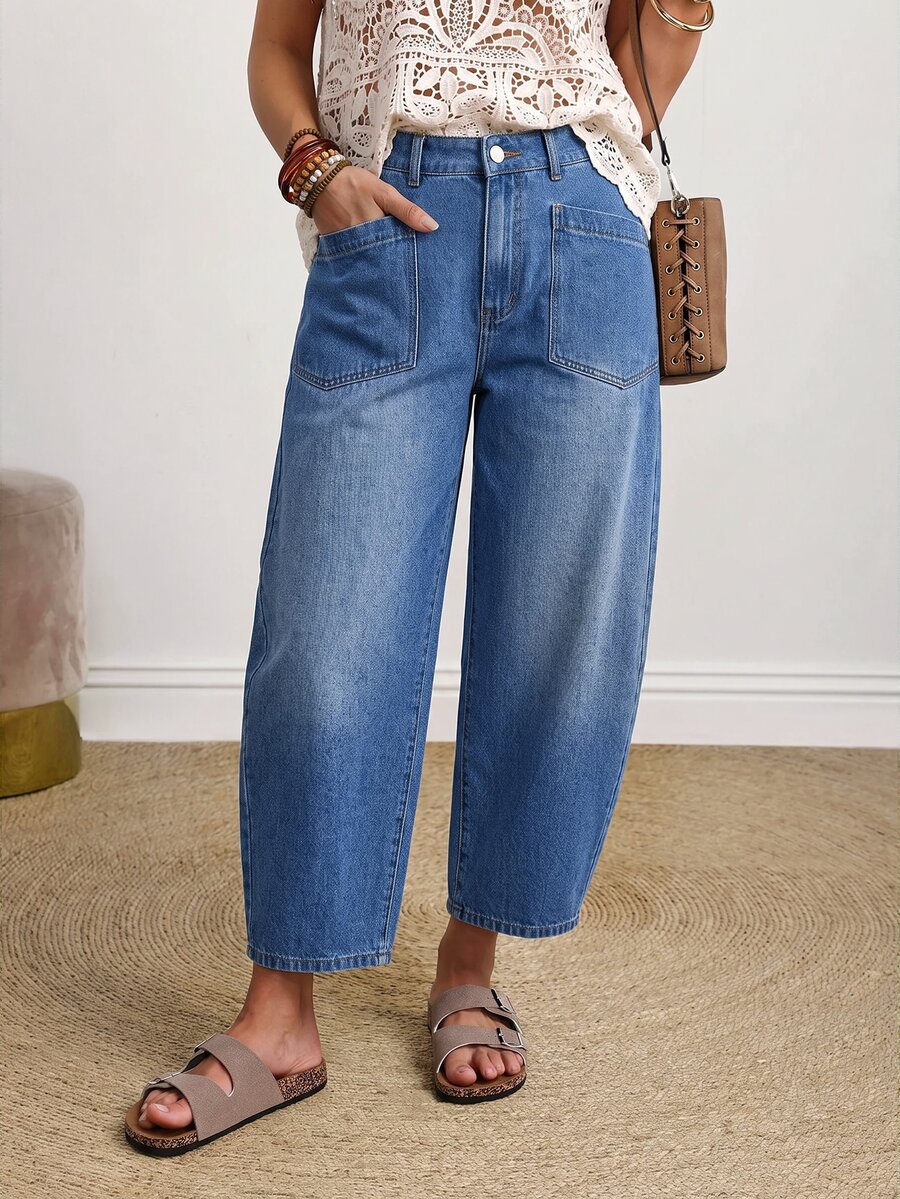 EMERY ROSE Jeans de talla grande con cintura alta y pierna cónica lavada - Azul - Ver 1