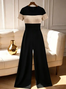 GlowEve CURVE Plus Two Tone Wide Leg Jumpsuit - Multicolor - View 8