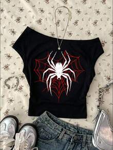 Teen Girls Spider Web Print Tee - Multicolor - View 1