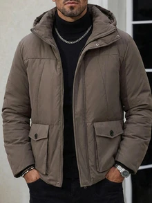 DAZY Men Flap Pocket Hooded Puffer Coat - Grey - View 7