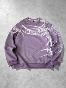 ROMWE MEN Street Life Men Graphic Print Pullover Sweatshirt - Purple - View 1