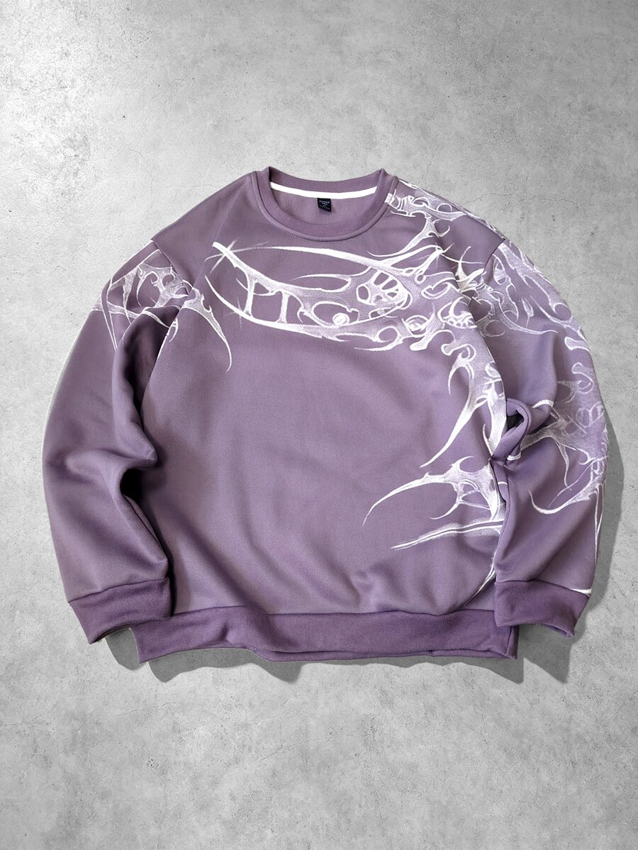 ROMWE MEN Street Life Men Graphic Print Pullover Sweatshirt - Purple - View 1