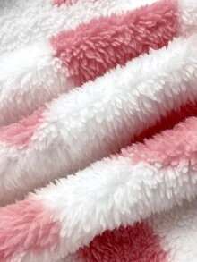 SHEIN Baby Girl Heart Pattern Contrast Binding Teddy Jacket & Pants - Pink - View 9