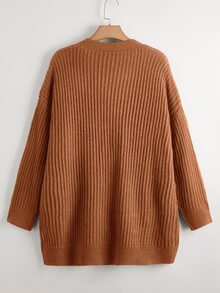 Linhara Plus Dual Pocket Drop Shoulder Cardigan Winter - Camel - View 2