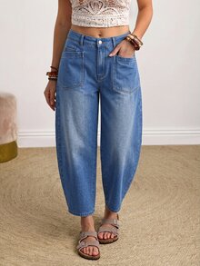 EMERY ROSE Jeans de talla grande con cintura alta y pierna cónica lavada - Azul - Ver 4