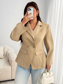 Enliva Plus Size Blazers - Apricot - View 3